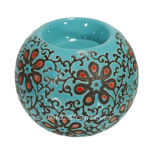 2x Teelichthalter Keramik Kerzenhalter weiss/blau türkis/rot 4178a